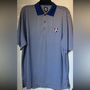 Men’s FootJoy Blue & White Golf Performance Polo With Iconic Logo Size L